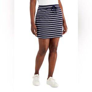 Karen Scott Blue & White Striped Pull-On Stretch Women's Skort, Skirt w/ Shorts